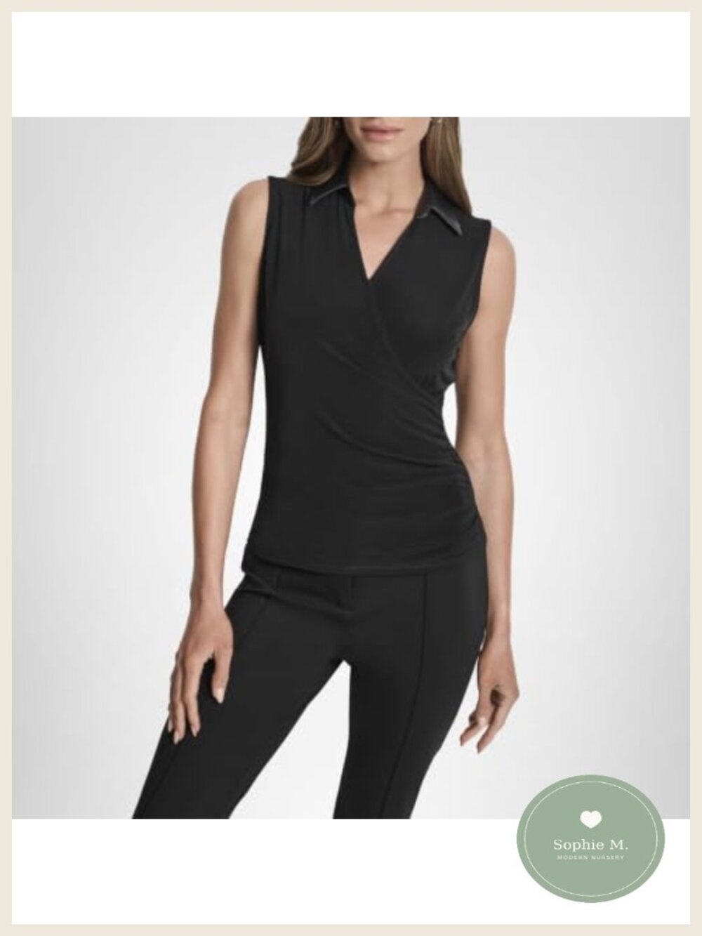 Sleeveless Collared V-Neck Blouse, Polyester Spandex, Office Wear
